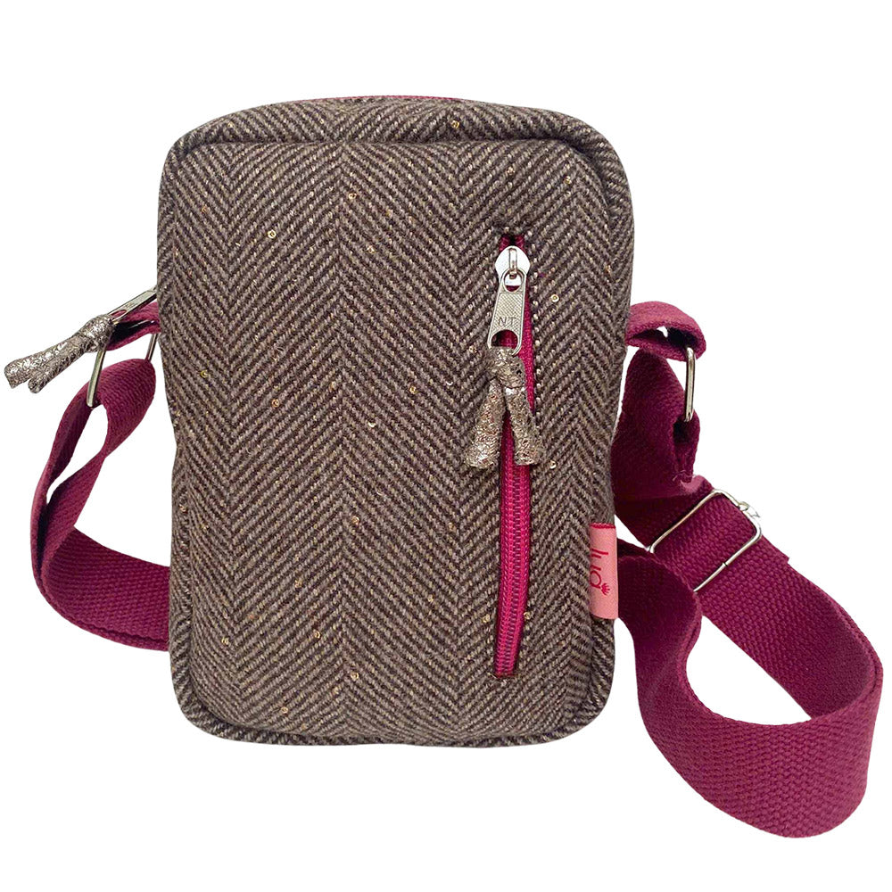 Cross Body Bag - Chocolate Herringbone