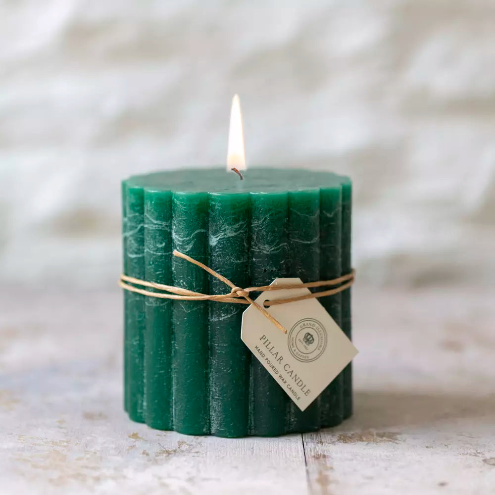 Rustic Scalloped Pillar Candle - Emerald 100cm x 100cm