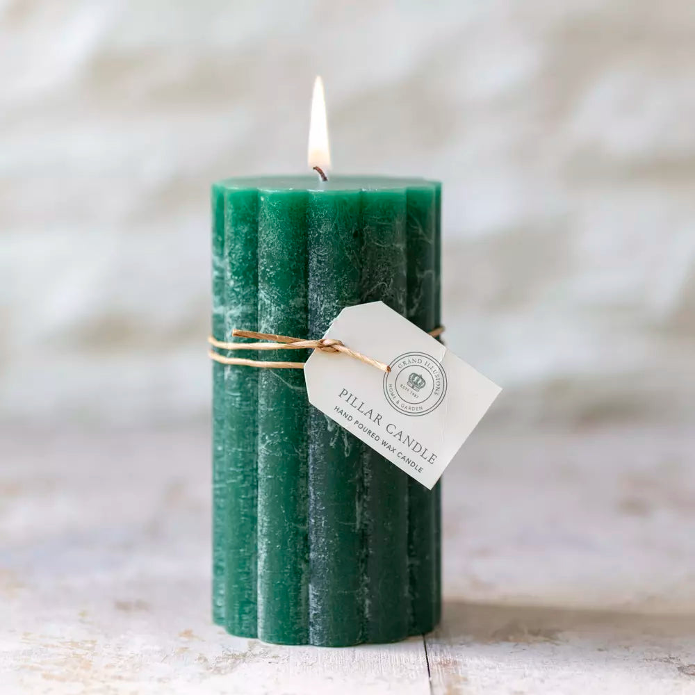 Rustic Scalloped Pillar Candle - Emerald 70cm x 130cm