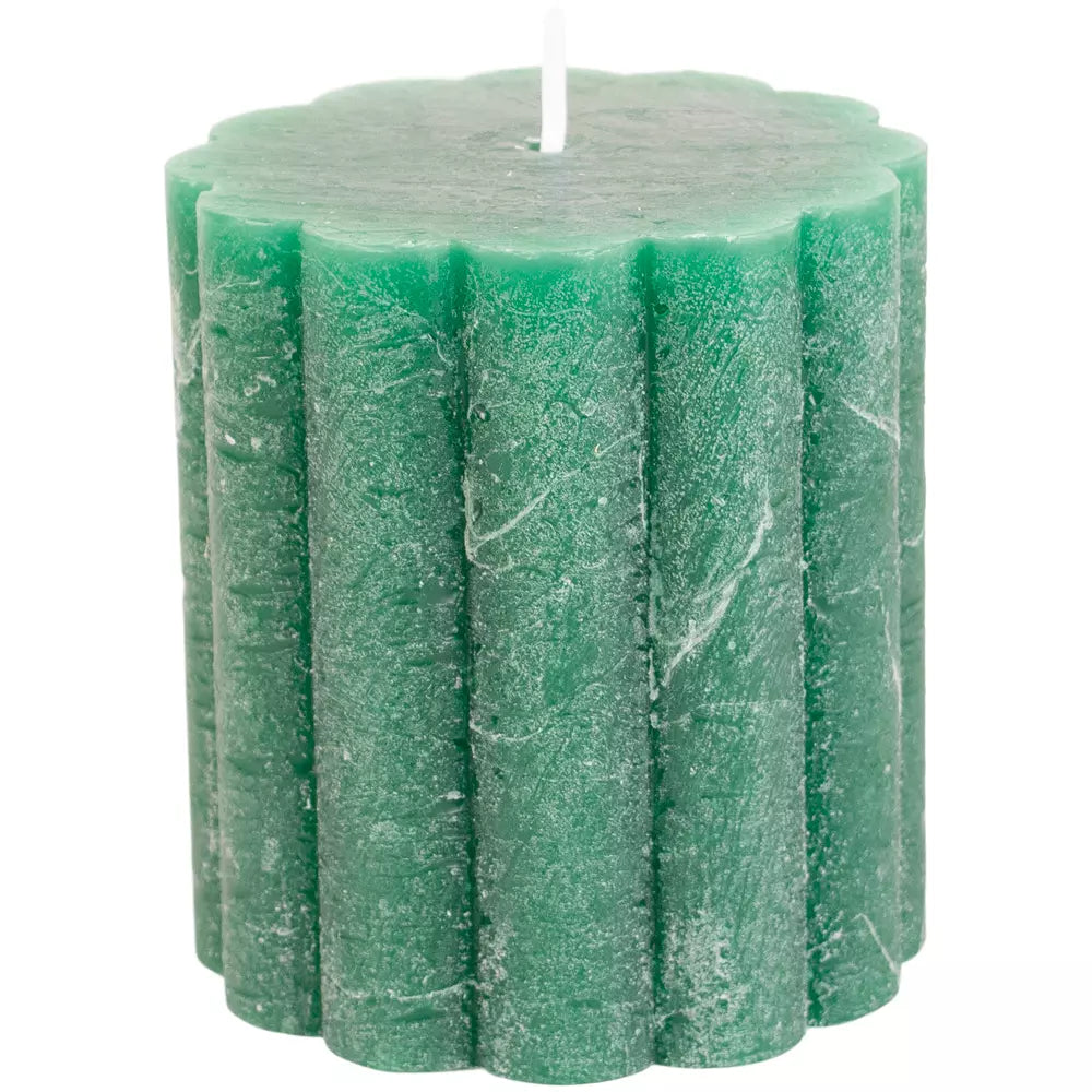 Rustic Scalloped Pillar Candle - Emerald