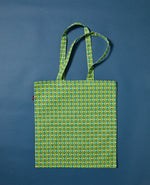 Large Organic Cotton Tote Bag - Ziggy Green (Lining Bloom Orange)