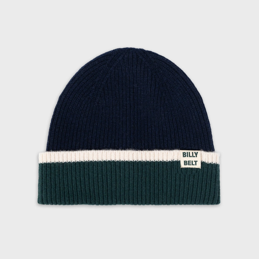 Wool Beanie Hat - Navy Green and Beige