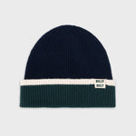 Wool Beanie Hat - Navy Green and Beige