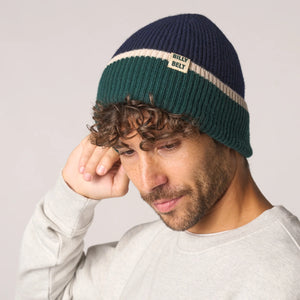 Wool Beanie Hat - Navy Green and Beige