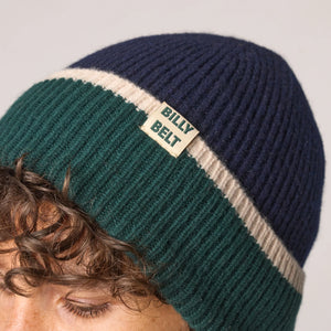 Wool Beanie Hat - Navy Green and Beige