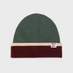 Wool Beanie Hat - Khaki Burgundy and Beige