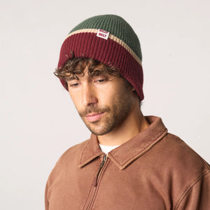 Wool Beanie Hat - Khaki Burgundy and Beige