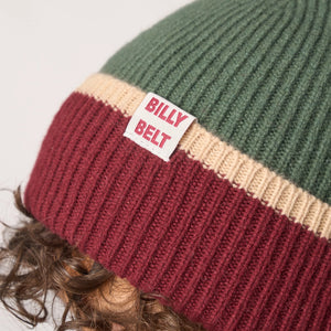 Wool Beanie Hat - Khaki Burgundy and Beige