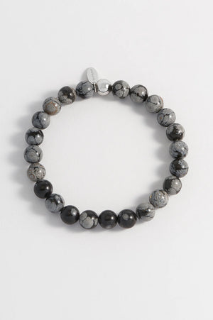 Snowflake Obsidian Beaded Men's Bracelet