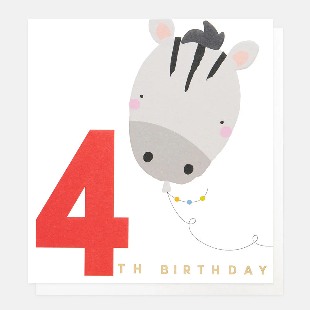 4th Birthday Zebra Card