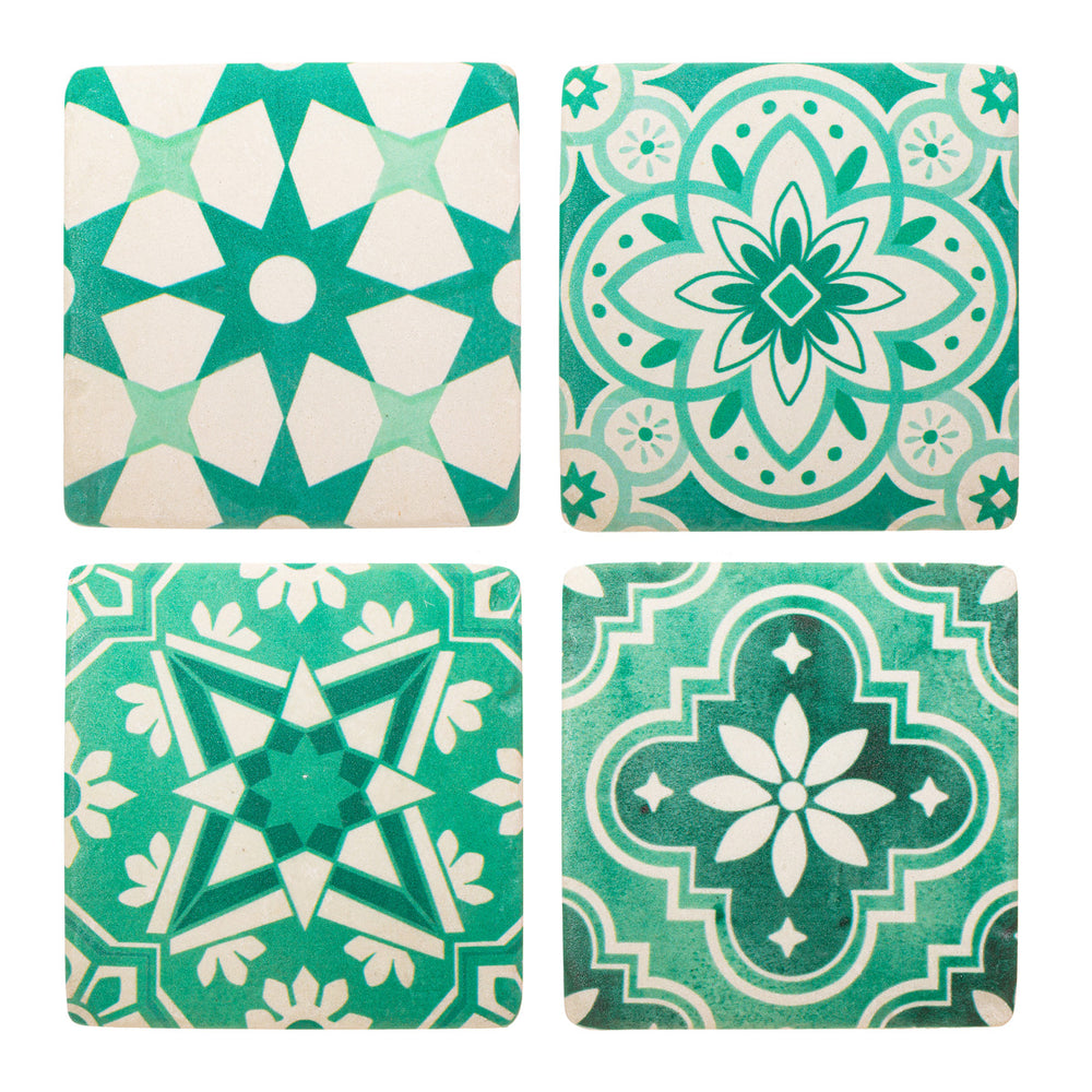 Green Mosaic Tile Coasters (Set of 4)