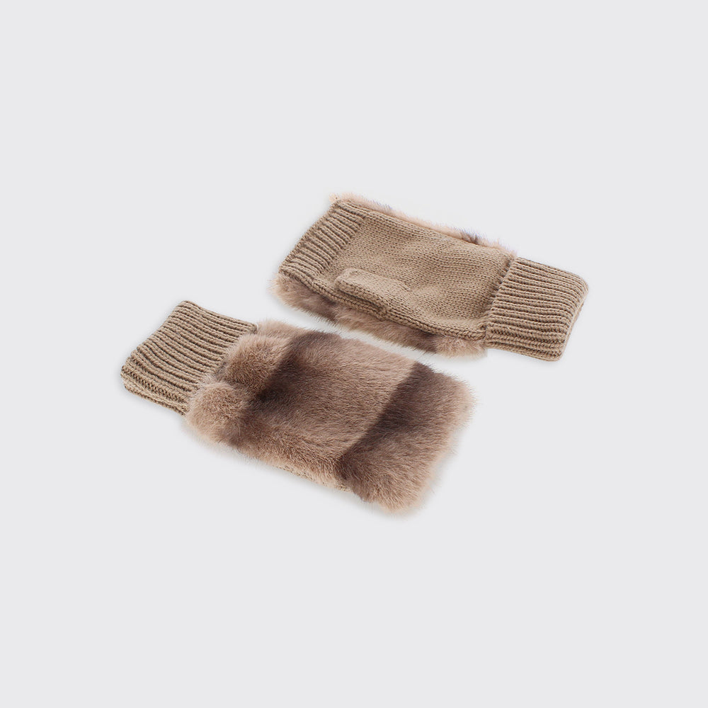 Faux Fur Fingerless Gloves - Toffee