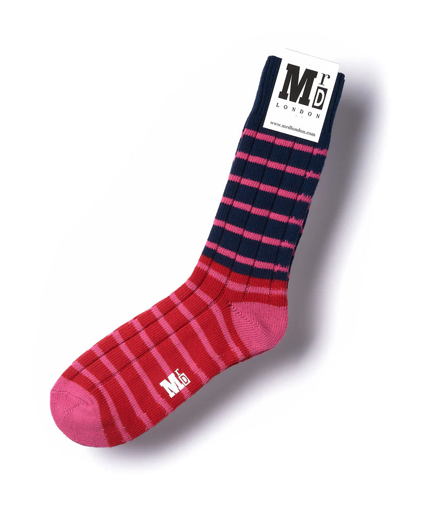 Breton Stripe Ribbed Mr D London Socks - Navy/Pink