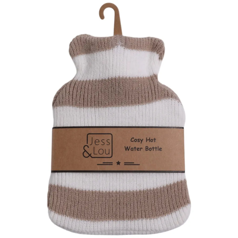 Taupe and White Stripe Mini Hot Water Bottle