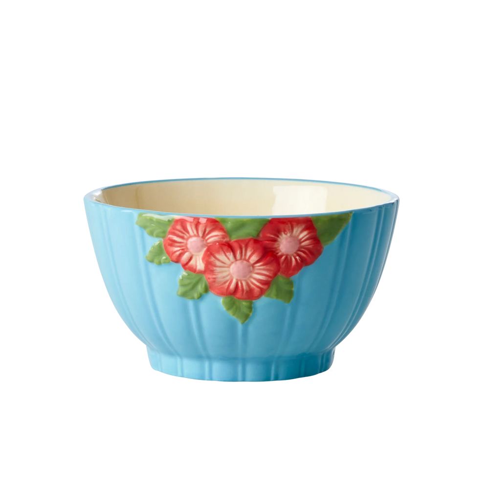Ceramic Bowl with Embossed Flower Design - Mint - Small - 250 ml