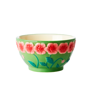 Ceramic Bowl with Embossed Flower Design - Green - Small - 250 ml