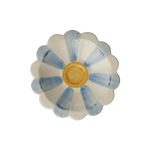 Ceramic Flower Dipping Bowl with Hand-Painted Stripes - Blue
