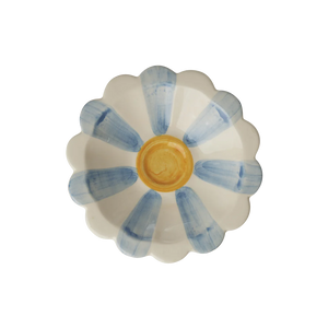 Ceramic Flower Dipping Bowl with Hand-Painted Stripes - Blue