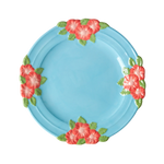 Ceramic Plate with Embossed Flower Design - Mint