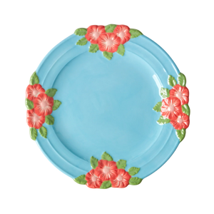 Ceramic Plate with Embossed Flower Design - Mint