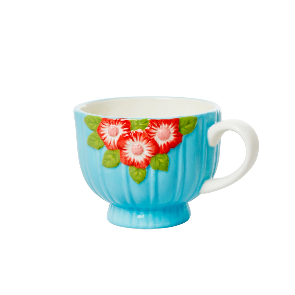 Ceramic Mug with Embossed Flower Design - Mint