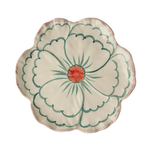 Ceramic Flower Shaped Hand-Painted Side Plate with Pink Border