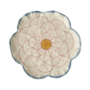 Ceramic Flower Shaped Hand-Painted Side Plate with Blue Border