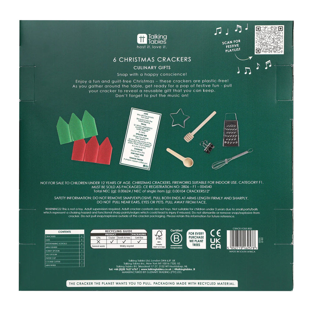 Folklore Red Christmas Crackers - 6 Pack