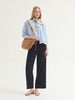 Cotton Voile Mandarin Collar Shirt - Light Blue