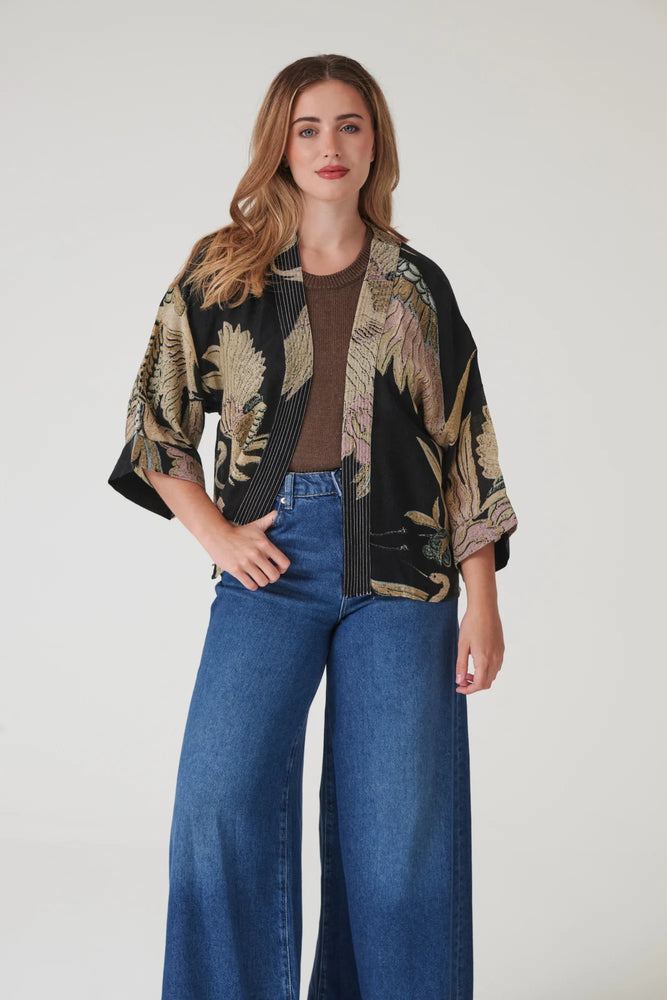 Crane Wool Kimono in Black