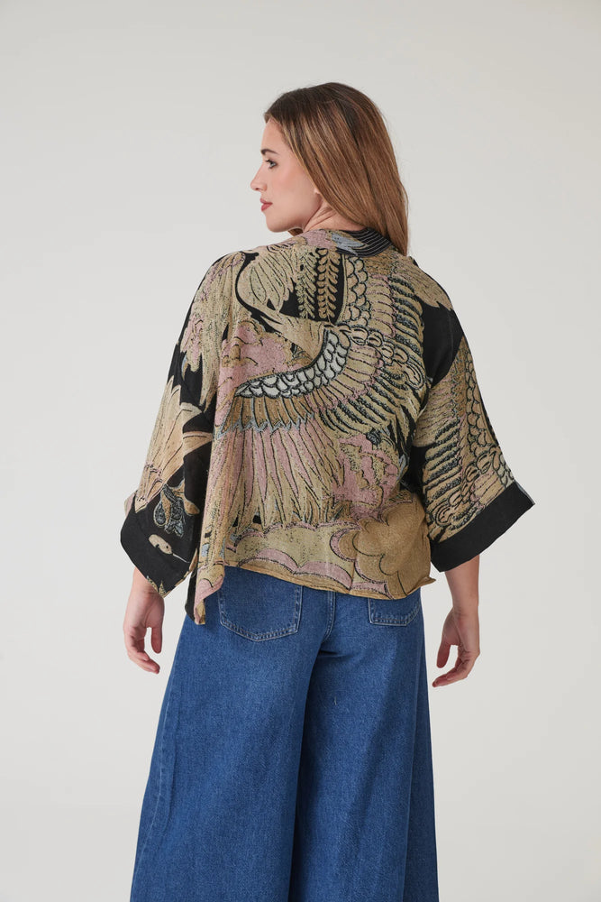 Crane Wool Kimono in Black