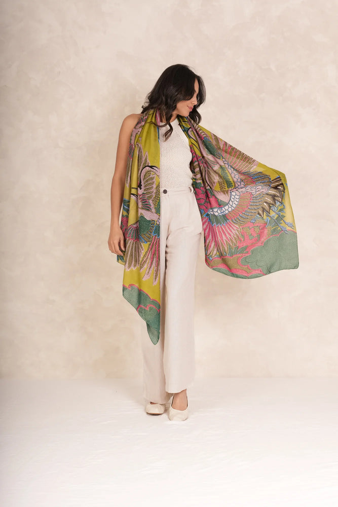 Scarf Crane Olive