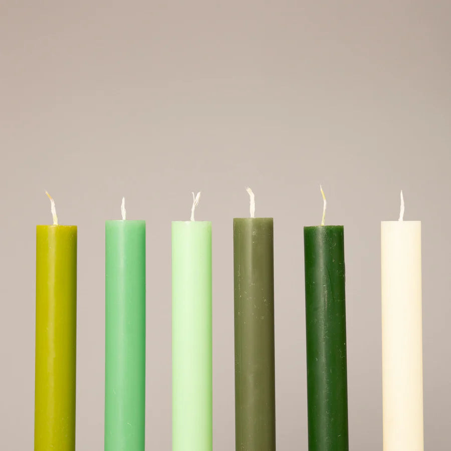 Mixed Box of 12 Tall Candles - Spring Greens