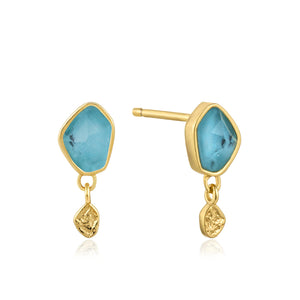Turquoise Drop Stud Earrings - Gold