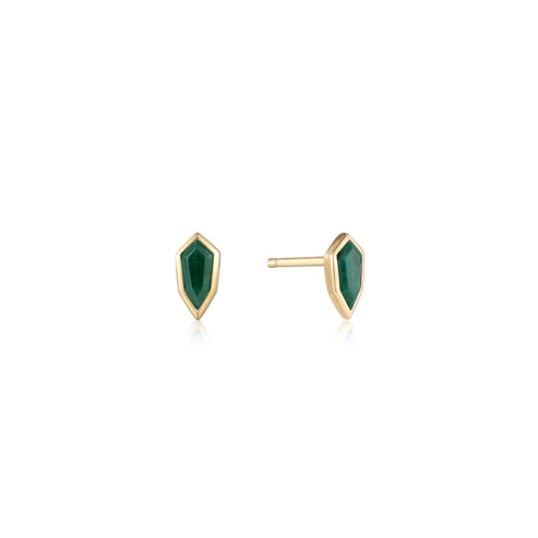 Malachite Emblem Stud Earrings in Gold