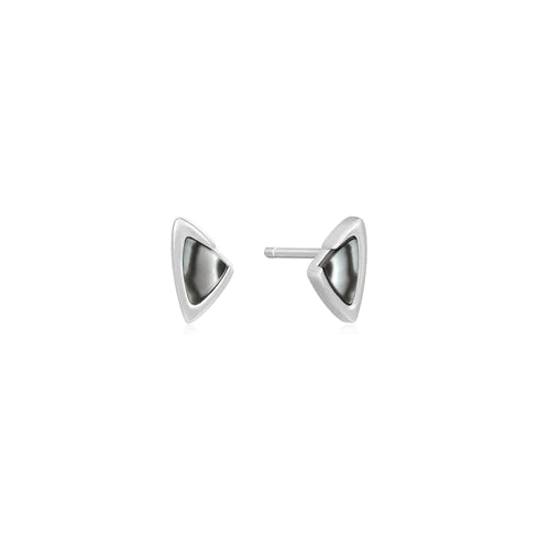 Arrow Black Mother of Pearl Stud Earrings in Silver