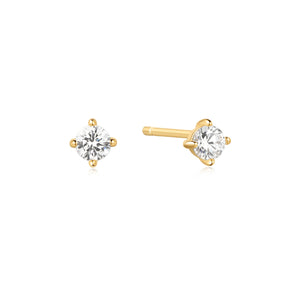 Gold Solitaire Stud Earrings - Heart Hunter