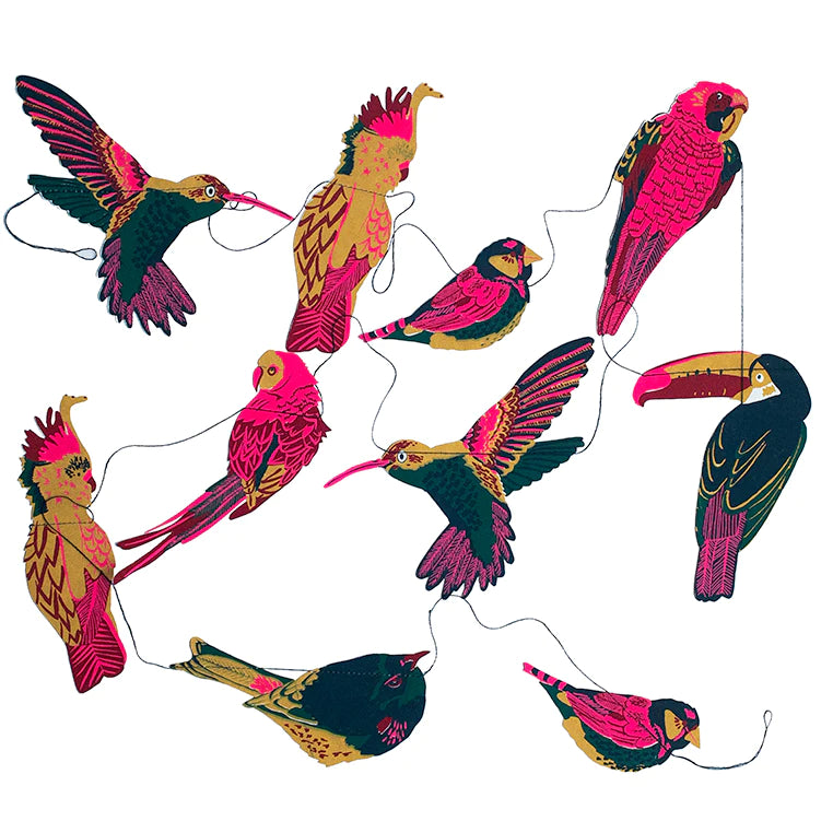 Tropical Bird Hand-Printed Paper Garland