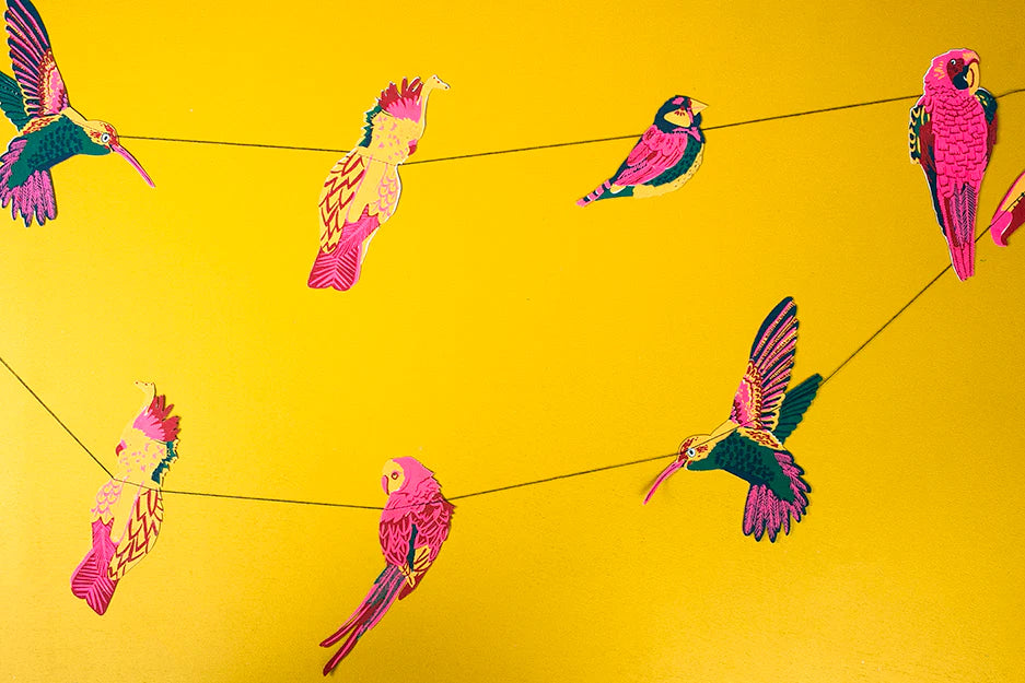 Tropical Bird Hand-Printed Paper Garland