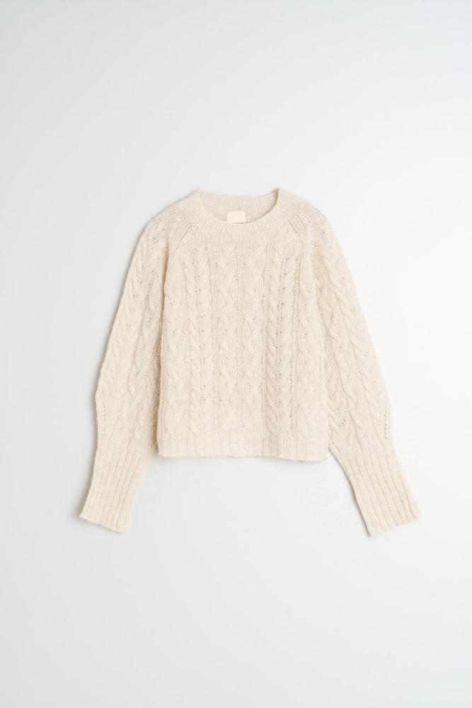 Cable-Knit Crop Sweater - Crudo