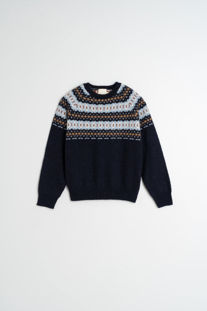 Jacquard Border Sweater - Marino