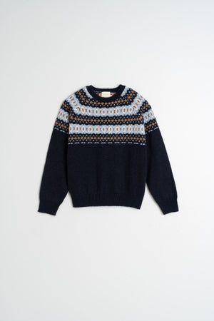 Jacquard Border Sweater - Marino