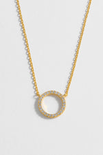 Large Pave Set Cz Circle Necklace - Gold