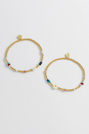 Mixed Glass, Pearl And Gemstone Duo Bracelet