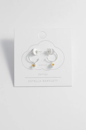 Mini Wildflower Hoop Drop Earrings - Silver and Gold