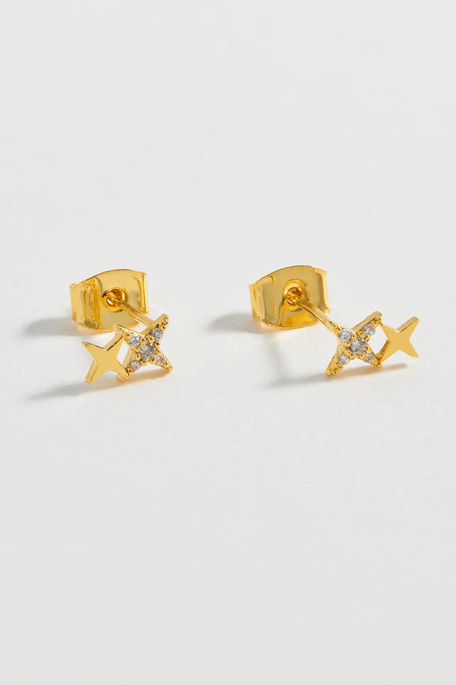 Duo Star Stud Earrings - Gold Plated