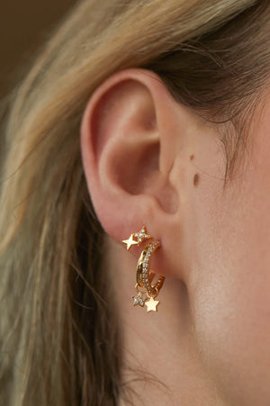 Duo Star Stud Earrings - Gold Plated