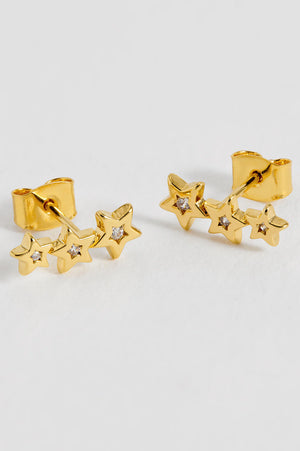 Gold CZ Star Stud Crawler Earrings