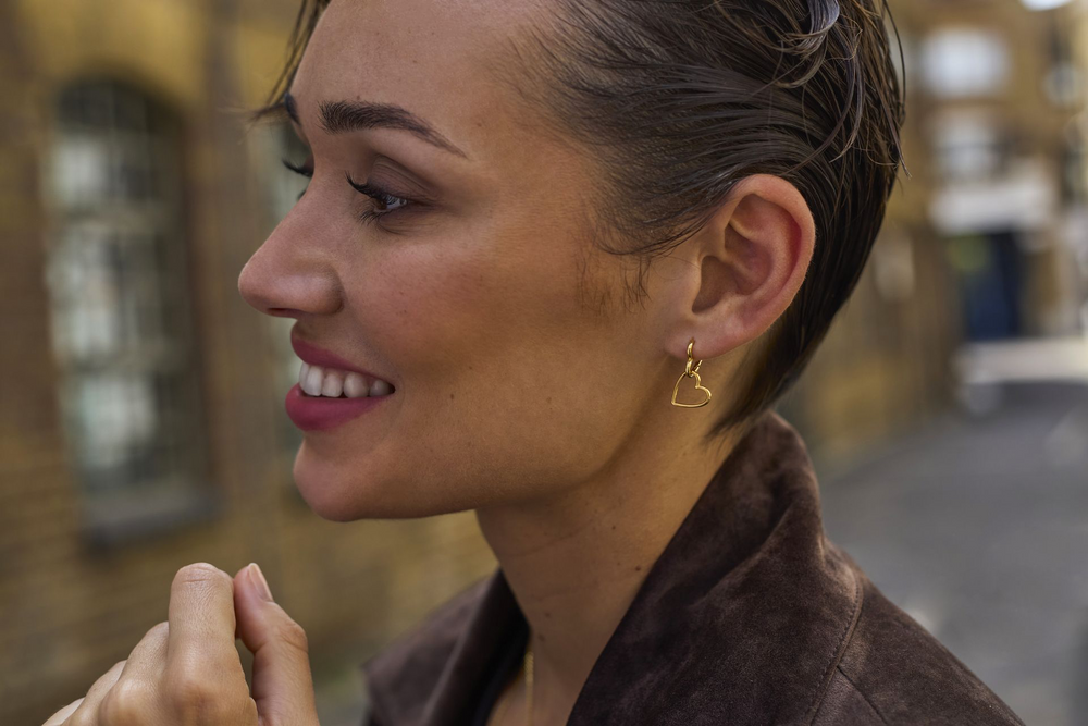 Gold Double Heart Hoop Earrings