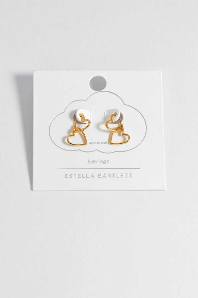 Gold Double Heart Hoop Earrings